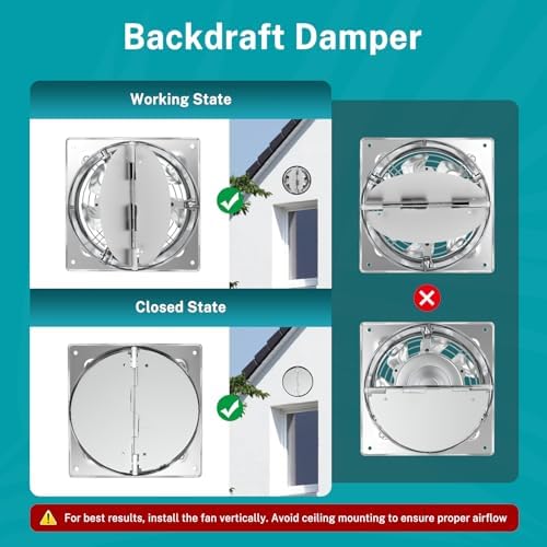 HG Power 8 Inch Kitchen Exhaust Fan, 576CFM Metal Attic Exhaust Fan, Wall Mounted Garage Ventilation Fan, Basement Extractor Fans with Backdraft Damper for Home Office Commercial Use, Silver