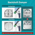 HG Power 8 Inch Kitchen Exhaust Fan, 576CFM Metal Attic Exhaust Fan, Wall Mounted Garage Ventilation Fan, Basement Extractor Fans with Backdraft Damper for Home Office Commercial Use, Silver