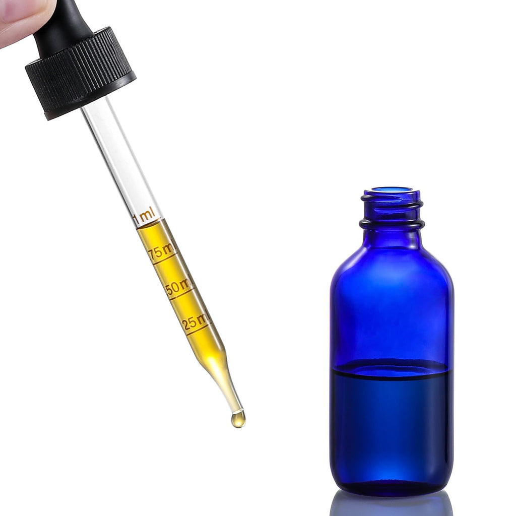 4 Pack 2 oz Glass Dropper Bottles with Measured Dropper - 60ml Dark Blue Tincture Bottles with Calibrated Glass Eye Droppers (1ml) - Leakproof Essential Oils Bottles for Health, Personal Care & Beauty