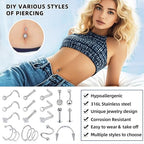 110Pcs Piercing Kit for all Body Piercings with Piercing Tools for Eyebrow Nose Ear Septum Belly Button Lip Tongue Cartilage and More with 12G 14G 16G 20G Piercing Needles