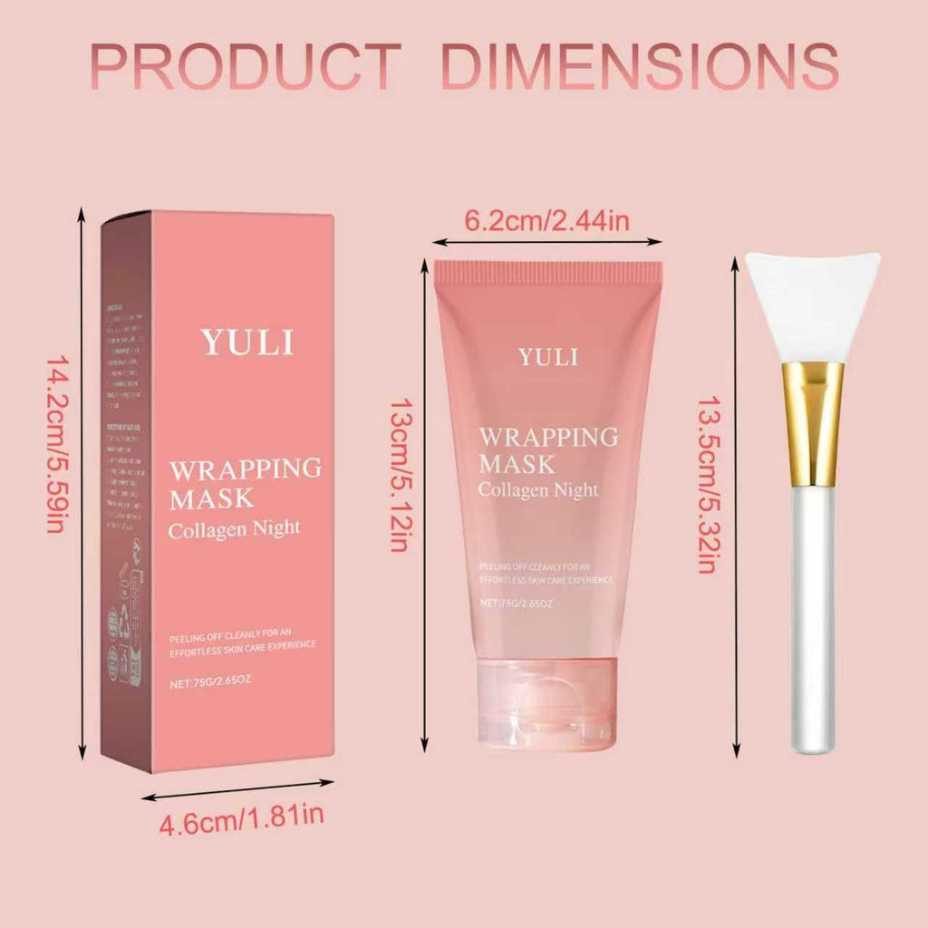 YULI collagen night wrapping mask, Overnight collagen face mask Easy Peel Off Facial Mask Skin Care night mask 2.54 fl.oz (2pcs)