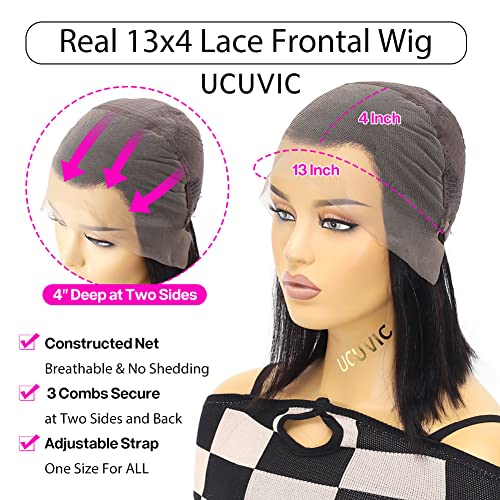 UCUVIC 14 Inch Brazilian Straight Bob Wig Human Hair HD Lace Front Wigs Pre Plucked Glueless Side Part Lace Frontal Bob Wigs 180 Density Ailwelia