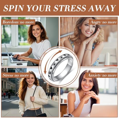 Ladytree Anxiety Relieve Rings 925 Sterling Silver Spinner Fidget Ring Worry Stress Relieving Boredom ADHD Autism Ring Platinum Plated Jewelry Birthday Gifts for Women Men