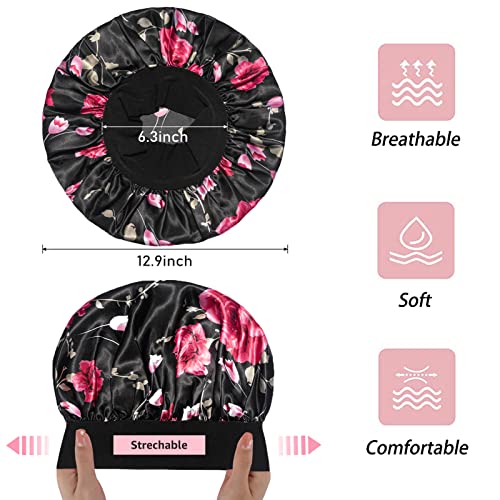 vidsel 4PCS Satin Bonnet, Bonnets for Women, Silk Hair Bonnet for Sleeping, Wide Band Sleep Cap for Curly Hair Braids