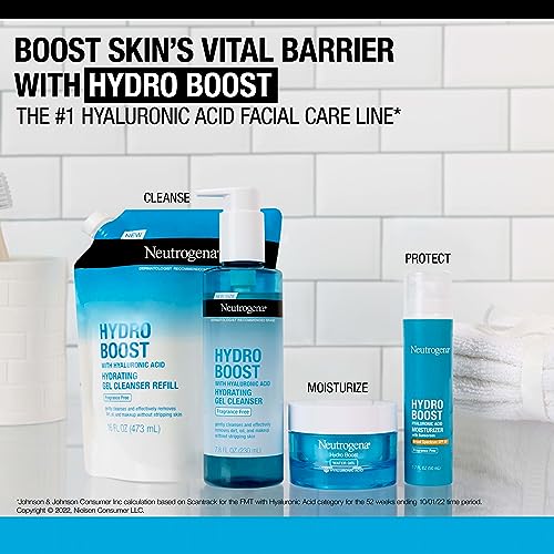 Neutrogena Hydro Boost Fragrance Free Hydrating Gel Facial Cleanser with Hyaluronic Acid, Daily Foaming Face Wash & Makeup Remover, Gentle Face Wash, Non-Comedogenic, Refill Pouch, 16 fl. oz