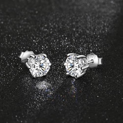 Moissanite Stud Earrings for Women 2CT 925 Sterling Silver Earrings for Women Men 18K White Gold Plated Earrings D Color VVS1 Round Lab Created Diamond Earrings for Men