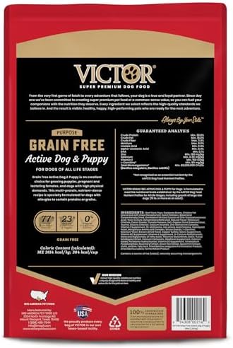 Victor Super Premium Dog Food – Grain Free Active Dog & Puppy – Dry Dog Food with 33% Protein, Gluten Free - for High Energy Dogs, 5lbs