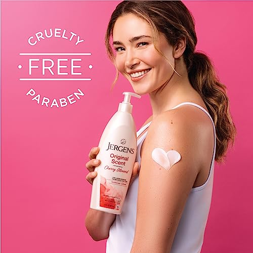 Jergens Original Scent Dry Skin Lotion, Body and Hand Moisturizer for Long Lasting Skin Hydration, with HYDRALUCENCE blend and Cherry Almond Essence, 32 Ounce (Pack of 2)