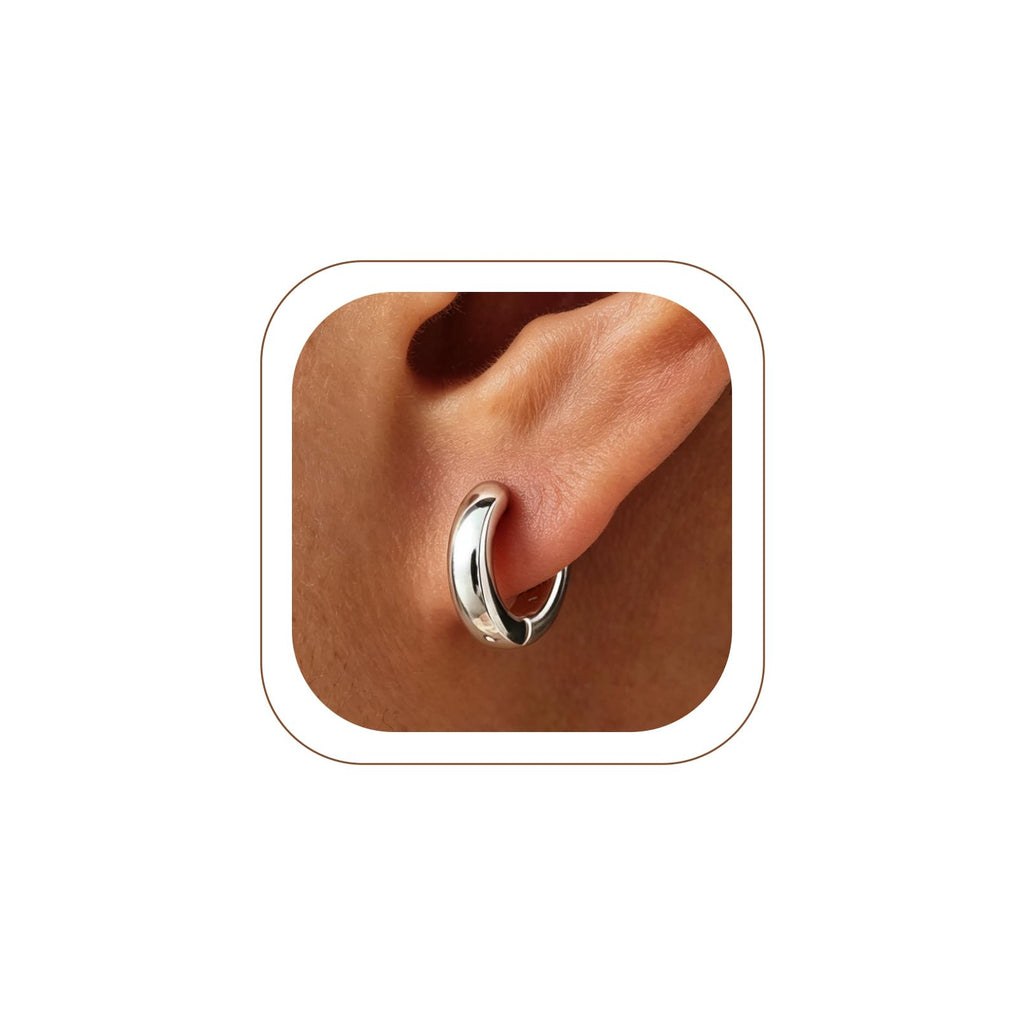 Small Silver Huggie Hoop Earrings for Women 9mm Lightweight