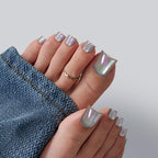 BTArtbox Press On Toenails - Lamp-Curable Real Square Chrome Toe Nail Press Ons with Glue for Women, Semi-Transparent Fake Toe Nail Tips in 15 Sizes - 30 Toenails Kit, Galaxy Gleam