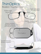 ThinOptics Keychain Readers Rectangular Reading Glasses, Printed Flag Case/Black Frames, 44 mm + 1.5