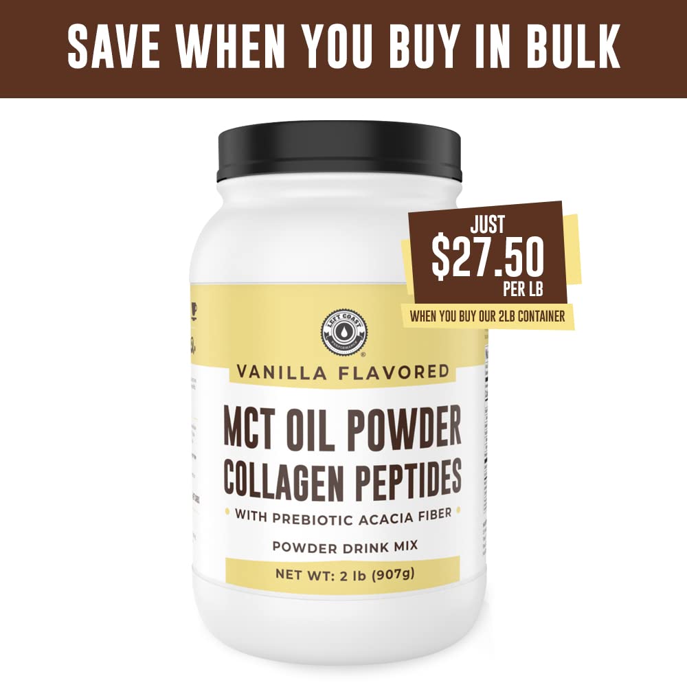 MCT Oil Powder with Acacia Fiber & Collagen Peptides – Prebiotic Collagen Protein, 10g MCTs from Coconuts, Sugar Free Keto Coffee Creamer – Grass Fed, Vanilla Flavor, Non-GMO, Gluten Free, 32 oz