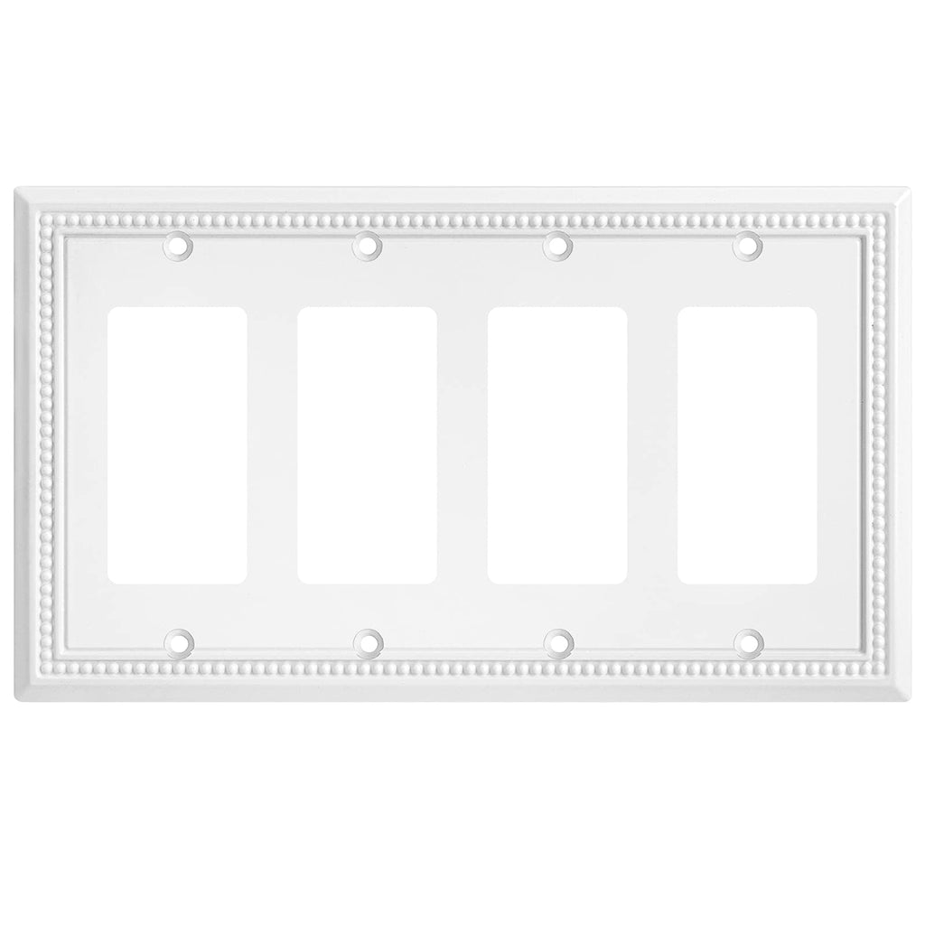 Henne Bery Sunken Pearls Heavy Duty Decorative Wall Plate Switch Plate Outlet Cover (Quad Decorator, White)