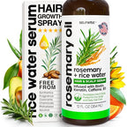 Rosemary Oil and Rice Water Hair Growth Spray - Serum with Biotin, Keratin, Caffeine, Vitamins C & B5 for Hair Mask, Hair Care, Scalp Treatment, Thickening Dry Damaged Hair for Women & Men 12oz