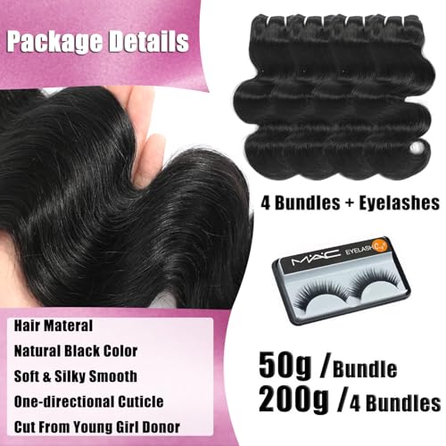 Body Wave Bundles Human Hair 4 Bundles 14 16 Inch 12A Human Hair Bundles 100% Unprocessed Brazilian Virgin Hair Weave Bundles Human Hair Natural Black Deals for Women (14/14/16/16 Inch, 4 Bundles)