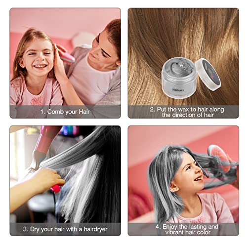 Ultikare Temporary Hair Color Wax, Grey, Natural Hair Wax Color Mud Cream for Dark Hair, Washable, Kids, Halloween, Cosplay, Party, Girls