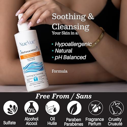 BioForce Pure Hypochlorous Acid Spray for Face & Body - Acne-Prone Skin & Eczema, Piercing aftercare, Made in Canada, Gentle Skin Cleanser & Toner, pH Balanced, Non-comedogenic (33 Oz)