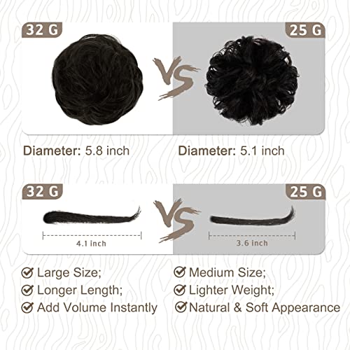 BARSDAR Human Hair Bun Extension - Human Hair Bun Scrunchie for Women Girls - Real Hair Buns Hair Piece Large Black Hair Bun Extensions Updo Chignons Daily - Natural Black