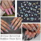 Flatback Nail Art Pearls Flower Bow Nail Charms with Nail Rhinestones Glue Gel Gold Silver Butterfly Nail Supplies Colorful Nail Pearls Rhinestones Gems for Women Acrylic Nail Decoratons
