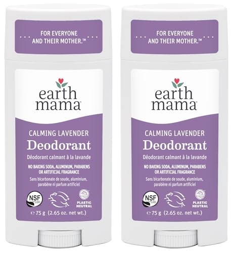 Earth Mama Calming Lavender Deodorant | Safe for Sensitive Skin, Pregnancy and Breastfeeding, Contains Organic Lavender, Calendula and Coconut Oil, No Baking Soda or Aluminum, 2.65-Ounce (2-Pack)