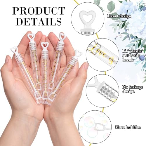 120 Count Wedding Mini Bubble for a Wedding Wands Bulk Heart Bubble Wand for Guests Send Off Party Supplies Valentine Anniversaries Celebration (Love Forever)