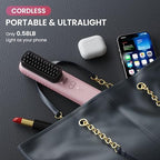 Cordless Hair Straightener Brush, Portable Mini Straightening Brush for Travel, Negative Ion Hot Comb Hair Straightener for Women, Cherry Blossoms Pink