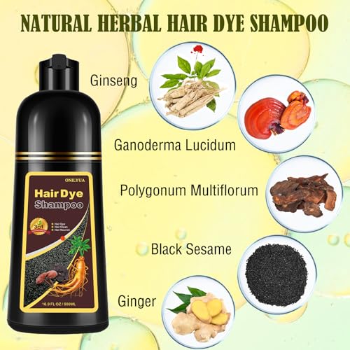 Herbal Burgundy Hair Dye Shampoo - Instant 3-in-1 Gray Coverage for Women & Men, 16.90 Fl OZ (Dark Wine Red)