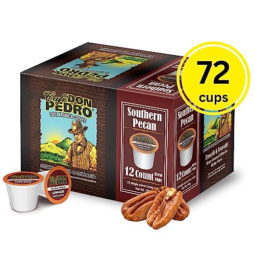 Cafe Don Pedro Southern Pecan Low Acid Coffee Pods, 12 Count - Compatible with Keurig K cups Coffee Maker - 100% Arabica, Stone Ground, Stomach Friendly Coffee K Cups for Sensitive Stomachs