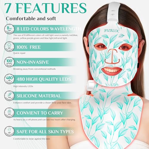 Red Light Therapy Mask Kit, 7+1 Color Near-infrared 850 Light for Neck & Decollete, Portable and Rechargeable, Cordless, Light Therapy At Home and Wireless Led Face Mask [BMask&Neck Pro]