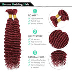 Human Braiding Hair 2 Bundles/Pack 100g Burgundy 99J Curly Deep Wave Human Bulk Hair for Braiding No Weft 10A Brazilian Virgin Human braiding Hair for Boho Braids Extensions (#99J, 16 inch)