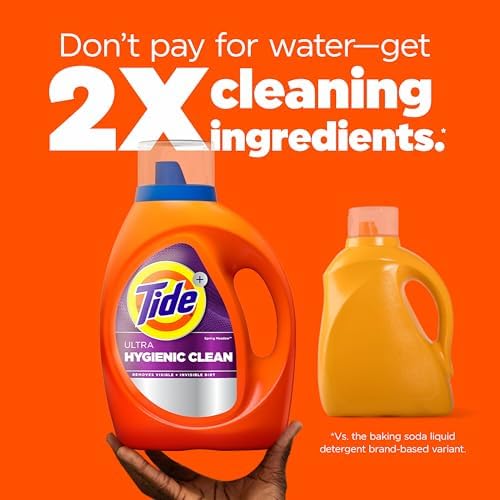 Tide Hygienic Clean Heavy 10x Duty Liquid Laundry Detergent, HE Compatible, Spring Meadow Scent, 59 Loads, 84 fl oz