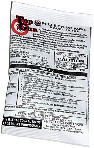 JT Eaton 754 Top Gun Pellet Place Packs Rodenticide, Neurological Bait with Stop-Feed Action, for Mice and Rats (4 lb Pail of 128)