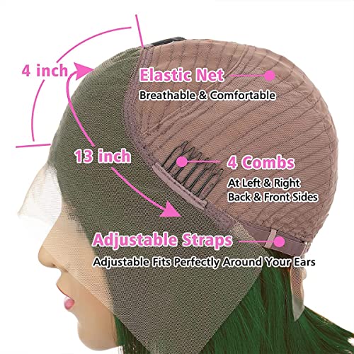 Green Lace Front Wigs Human Hair Body Wave 13x4 HD Lace Frontal Wig Pre Plucked with Baby Hair Dark Green Colored Brazilian Lace Front Human Hair Wigs Glueless 150% Density 18 inch