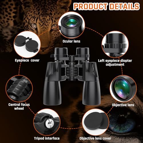 10-30x50 Zoom Binoculars for Adults, High Powered Military Binoculars for Bird Watching Traveling Hunting Concerts with Large View,BAK4,FMC Lens,Clear Low Light Vision at Night