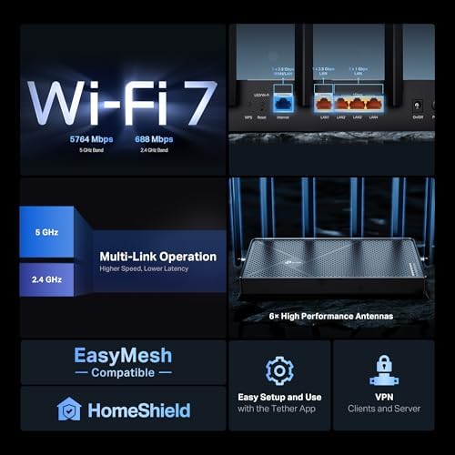 TP-Link Archer BE6500 Dual-Band Wi-Fi 7 Router (Archer BE400) | Dual 2.5 Gbps Ports USB 3.0 | Covers up to 2,400 Sq. ft and 90 Devices | Quad-core CPU| HomeShield, Private IoT, Free Expert Support