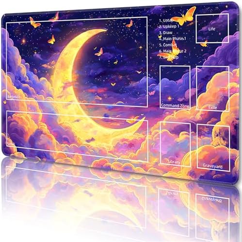 MTG Playmat with Zones Magic Card Playmat Game Mat,TCG & CCG Card Games Mat with Free Storage Bags Size 24 x 14 Inches (with Zones,Moon5)