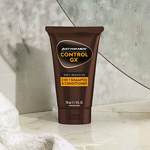 Just For Men Control GX Grey Reducing 2-in-1 Shampoo and Conditioner, Gradual Hair Color for Stronger and Healthier Hair, 4 Fl Oz - Pack of 1 (Packaging May Vary)