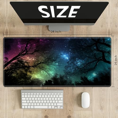 for MTG Playmat TCG Board Game Mat Plus 50 Pcs Card Sleeves, 24 x 14 Table Mats Night Sky Forest Game Mousepad with Soft Surface Non-Slip Base for MTG Trading Card Game Playmats