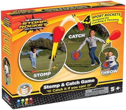 Stomp Rocket Stomp & Catch Rocket Launcher: Outdoor Fun for Kids! Includes 4 Sport Rockets - STEM Toy Blaster with Catching Net, Soars Up to 100 Feet for Boys & Girls, Ages 5 and Up