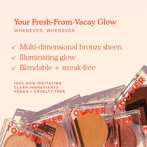 Tower 28 Beauty Bronzino Illuminating Cream Bronzer for Sensitive Skin – Moisturizing, Silicone-Free, Vegan and Cruelty-Free – Color BEST COAST, Dark Warm Bronze