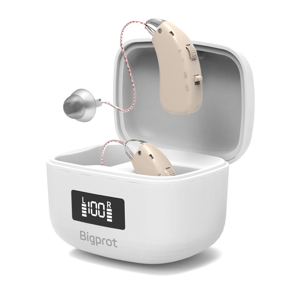Hearing Aids Rechargeable for Seniors, Lightweight Hearing Amplifiers for Adults Hearing Loss with Noise Cancelling,Portable Behind-the-Ear Hearing Aid Headphones Charging Case Stepless Volume Control