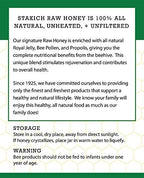 Stakich Royal Jelly, Bee Pollen, Propolis Raw Honey - Pure, Unprocessed, Unheated - 40 Ounce