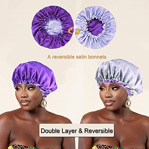 Satin Bonnet Silk Bonnet Hair Bonnet for Sleeping Bonnets for Black Women - 5pcs Large Adjustable Bonnet for Curly Hair