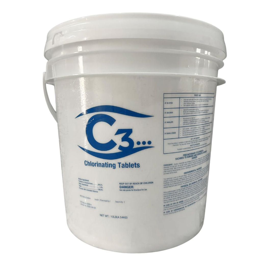 C3-10lb Chlorine Tablets, 3 Inch | Swimming Pool & Spa Chlorine Tablets | Long-Lasting, Slow Dissolving, Individually Wrapped Chlorine Tabs | Tri-Chlor 3 Inch Tablets Pool Cleaner