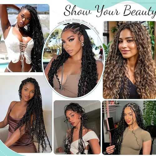 Boho Hair for Braiding Mix Synthetic Human Braiding Hair, 22 Inch Deep Wave Bundles Boho Braids, 2 Bundles Packs Bulk Curly Bohemian Hair Extensions (27#, 22 Inch)