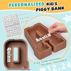 Summidate Wooden Letter Piggy Bank, Extra Thick Large Capacity Piggy Bank for Kids Boys Girls Toddler, Alphabet Q Money Bank| Coin Box Birthday, Christmas, Festival