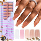 BTArtbox Gel Nail Tips Long Square - Press On Nails 600pcs 5 Colors XCOATTIPS Natural Fake Nails with Pre-applied Tip Primer Cover,Pre-colored 15 Sizes Soft Gel False Nails for Nail Art DIY
