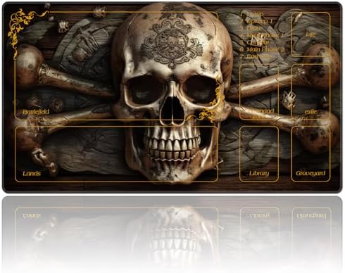 DEGDFSGR for MTG Playmat with Zones 24 x 14 inches for TCG Playmats Non-Slip Rubber Base Commander Play Mat for Magic The Gathering Playmat Iorcana Trading Card Game, Pirate Skull Crossbones