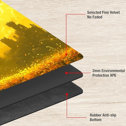 Playmats for Magic: The Gathering MTG Card Game Mat Plus 50 Pcs Card Sleeves, 24 x 14 inch TCG Mat with Stitched Edge for Commander Deck Duskmourn Board Game, Golden Chocobo