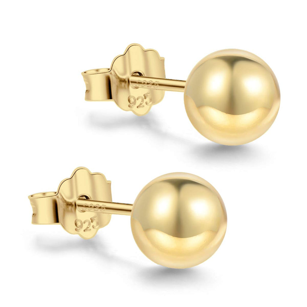 CUTEFEEL 18K Gold Plated Sterling Silver Ball Stud Earring for Women(7mm)